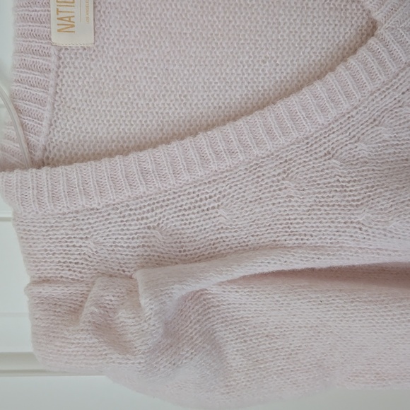 Nation LTD Lara Puff Shoulder V-Neck Sweater in Baby's Breath Size XL NEW - Picture 6 of 10